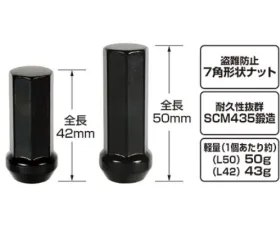 Project KICS 1 pc 12 x 1.25 Kyokugen Lug Nut L50 Replacement Black