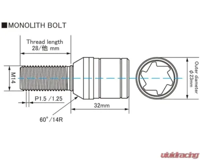 Project Kics 28mm M14xP1.5 60 Deg Monolith Bolt w/ Floating Collar (1PC Replacement) - ZMN3A28
