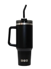 MagnaFlow 40oz Roadie Tumbler, Black Stainless Steel, Wide-Grip Handle, Soft-Touch Straw                                     - 2747 - Image 2