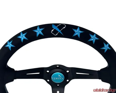 Vertex Vertea Blue 340x70mm Deep 6-Star Leather Steering Wheel - STW-6STR-BLU-LTR