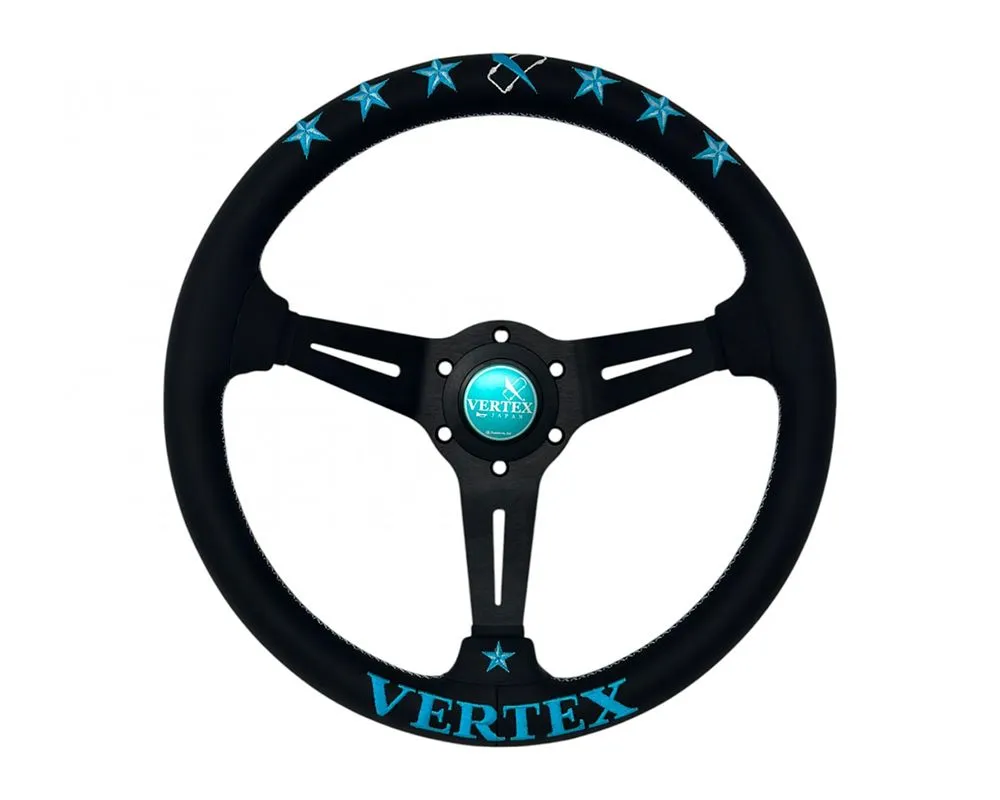 Vertex Vertea Blue 340x70mm Deep 6-Star Leather Steering Wheel - STW-6STR-BLU-LTR