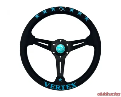 Vertex Vertea Blue 340x70mm Deep 6-Star Leather Steering Wheel - STW-6STR-BLU-LTR