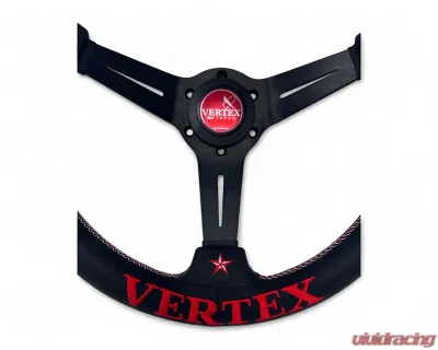 Vertex Red 340x70mm Deep 6-Star Leather Steering Wheel - STW-6STR-RED-LTR