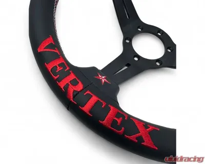 Vertex Red 340x70mm Deep 6-Star Leather Steering Wheel - STW-6STR-RED-LTR