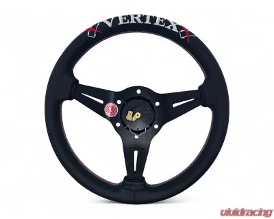 Vertex Red 340x70mm Deep 6-Star Leather Steering Wheel - STW-6STR-RED-LTR