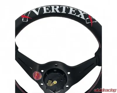Vertex Red 340x70mm Deep 6-Star Leather Steering Wheel - STW-6STR-RED-LTR