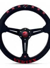 Vertex Red 340x70mm Deep 6-Star Leather Steering Wheel                                     - STW-6STR-RED-LTR - Image 8