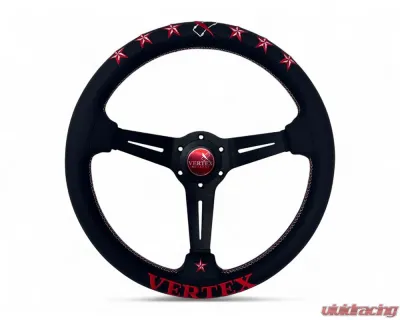 Vertex Red 340x70mm Deep 6-Star Leather Steering Wheel - STW-6STR-RED-LTR