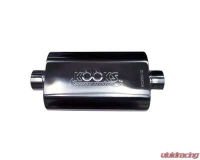 Kooks 2-1/2" Oval Center/Center Muffler 12" Long Body. Polished Stainless Steel - KO250-12