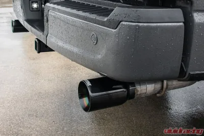 Corsa Performance 3.0" Dual Rear Exit Cat-Back Exhaust System w/Flat Cut 4.0" Dual Wall Black Tips Sport Sound Level: 21-25 Ford F-150 141" Wheel Base - 21155BLK