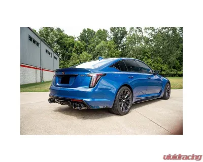 Corsa 2022-24 Caddy CT5 V Blackwing 3in. Cat-Back w/ Act. Exh. - Dbl X-Pipe - Twin 4.5in. BlkCF Tips - 21320CFBLK