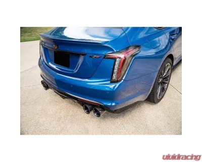 Corsa 2022-24 Caddy CT5 V Blackwing 3in. Cat-Back w/ Act. Exh. - Dbl X-Pipe - Twin 4.5in. BlkCF Tips - 21320CFBLK