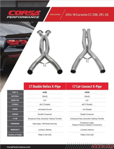 Corsa Performance 3.0" Cat Connect X-Pipe 14-19 Chevrolet Corvette - 21078