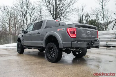 Corsa Performance 3.0" Dual Rear Exit Cat-Back Exhaust System w/Flat Cut 4.0" Dual Wall Black Tips Sport Sound Level: 21-25 Ford F-150 141" Wheel Base - 21155BLK