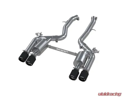 MBRP T304 Stainless Steel 3 Inch Resonator-Back Dual Rear Quad Outlet with Carbon Fiber Tips Active Profile BMW M2 Competition 3.0L Armor Pro 2018-2022 - S45023CF
