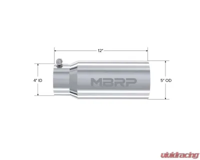 MBRP T304 Stainless Steel 5" O.D. Dual Wall Straight 4" Inlet 12" Length Exhaust Tips - T5049