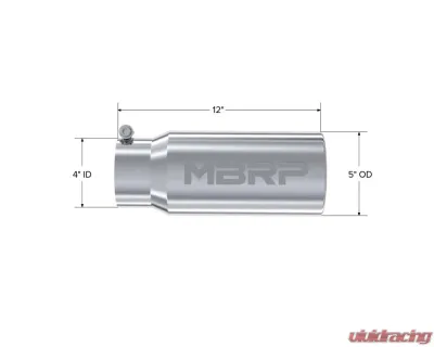 MBRP T304 Stainless Steel 5" O.D. Rolled Straight 4" Inlet 12" Length Exhaust Tips - T5050