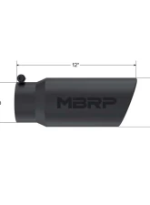 MBRP Black Coated 5" O.D. Angled Rolled End 4" Inlet 12" Length Exhaust Tip                                     - T5051BLK - Image 2