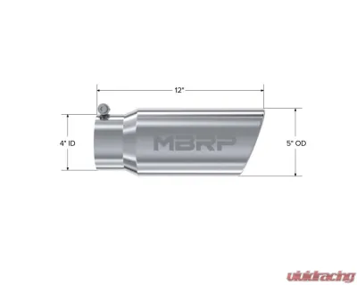 MBRP T304 Stainless Steel 5" O.D. Angled Rolled End 4" Inlet 12" Length Exhaust Tips - T5051