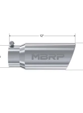 MBRP T304 Stainless Steel 5" O.D. Angled Rolled End 4" Inlet 12" Length Exhaust Tips                                     - T5051 - Image 2