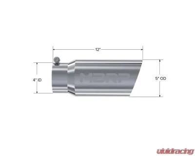 MBRP T304 Stainless Steel 5" O.D. Angled Single Walled 4" Inlet 12" Length Exhaust Tips - T5052