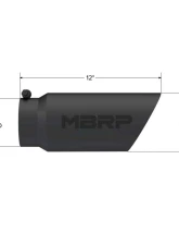 MBRP Black Coated 5" O.D. Dual Wall Angled 4" Inlet 12" Length Exhaust Tip                                     - T5053BLK - Image 2