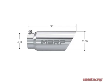MBRP T304 Stainless Steel 5" O.D. Dual Wall Angled 4" Inlet 12" Length Exhaust Tips - T5053