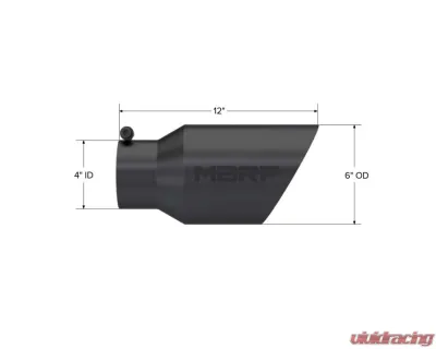 MBRP Black Coated Tip 6" OD Dual Wall Angled 4" Inlet 12" Length Exhaust Tips - T5072BLK