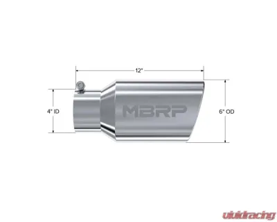 MBRP T304 Stainless Steel 6" O.D. Angled Rolled End 4" Inlet 12" Length Exhaust Tips - T5073