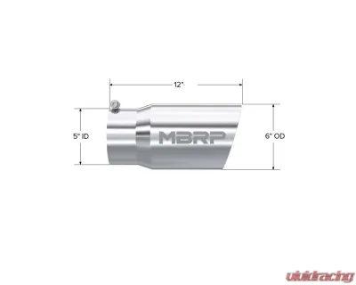 MBRP T304 Stainless Steel 6" O.D. Dual Wall Angled 5" Inlet 12" Length Exhaust Tips - T5074