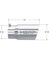 MBRP T304 Stainless Steel 6" O.D. Dual Wall Angled 5" Inlet 12" Length Exhaust Tips                                     - T5074 - Image 2