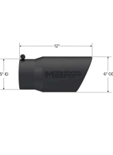 MBRP Black Coated 6" O.D. Angled Rolled End 5" Inlet 12" Length Exhaust Tip                                     - T5075BLK - Image 2