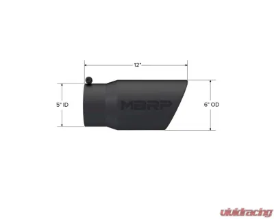 MBRP Black Coated 6" O.D. Angled Rolled End 5" Inlet 12" Length Exhaust Tip - T5075BLK
