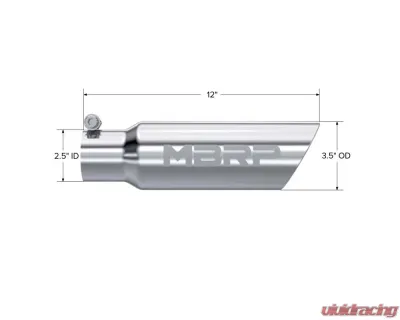 MBRP T304 Stainless Steel 3.5" O.D. Dual Wall Angled 2.5" Inlet 12" Length Exhaust Tips - T5106