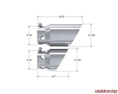 MBRP T304 Stainless Steel 4" Inlet 5" Tip Cover Set-6 3/4" And 9 3/4" Length Exhaust Tip - T5111