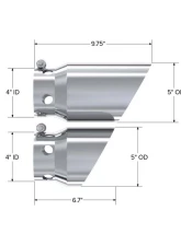 MBRP T304 Stainless Steel 4" Inlet 5" Tip Cover Set-6 3/4" And 9 3/4" Length Exhaust Tip                                     - T5111 - Image 2
