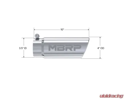 MBRP T304 Stainless Steel 4" O.D. Angled Rolled End 3.5" Inlet 12" Length Exhaust Tip - T5112