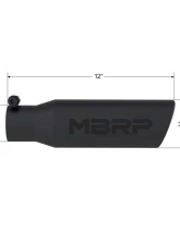 MBRP Black Coated 3.5" O.D. Angled Rolled End 2.5" Inlet 12" Length Exhaust Tip                                     - T5113BLK - Image 2