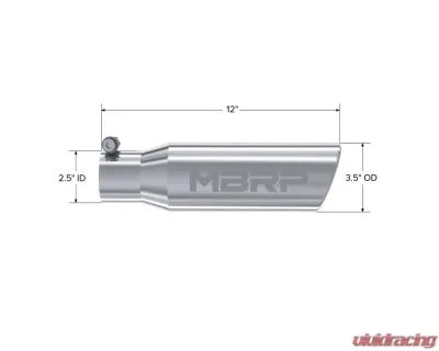 MBRP T304 Stainless Steel 3.5" O.D. Angled Rolled End 2.5" Inlet 12" Length Exhaust Tip - T5113