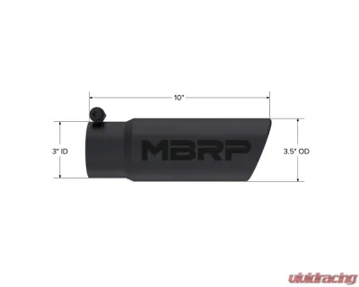 MBRP Black Coated T304 Stainless Steel 3.5" O.D. Angled Rolled End 3" Inlet 10" Length Black Exhaust Tip - T5115BLK