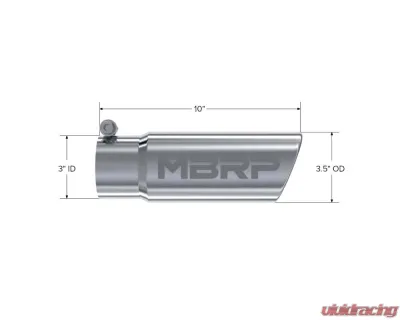 MBRP T304 Stainless Steel 3.5" O.D. Angled Rolled End 3" Inlet 10" Length Exhaust Tip - T5115