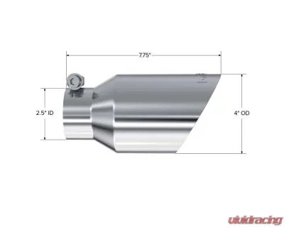 MBRP T304 Stainless Steel 4" O.D. Dual Wall Angled 2.5" Inlet 8" Length Exhaust Tip - T5123