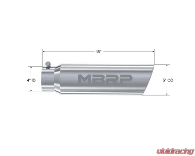 MBRP T304 Stainless Steel 5" O.D. Angled Rolled End, 4" Inlet 18" Length Exhaust Tip - T5124