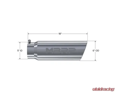 MBRP T304 Stainless Steel 6" O.D. Angled Rolled End 5" Inlet 18" Length Exhaust Tip - T5125
