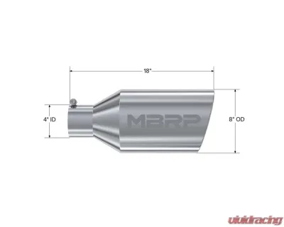 MBRP T304 Stainless Steel 8" O.D. Rolled End 4" Inlet 18" Length Exhaust Tip - T5128