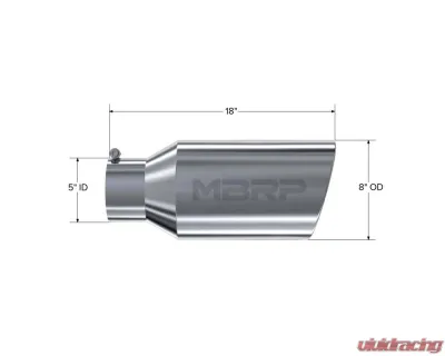 MBRP T304 Stainless Steel 8" O.D. Rolled End 5" Inlet 18" Length Exhaust Tip - T5129