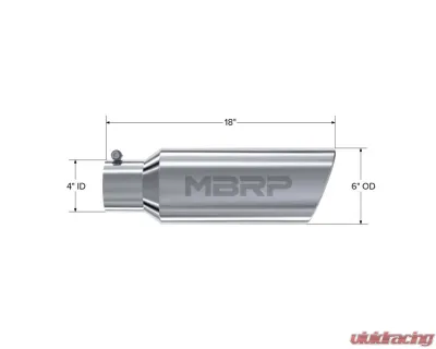 MBRP T304 Stainless Steel 6" O.D. Rolled End 4" Inlet 18" Length Exhaust Tip - T5130