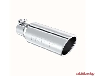 MBRP T304 Stainless Steel 4" OD 2.5" Inlet 12" Length Angled Cut Rolled End Clampless-No Weld Tip - T5150