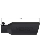 MBRP Black Coated 4" OD 2.5" Inlet 12" Length Angled Cut Rolled End Clampless-No Weld Exhaust Tip                                     - T5150BLK - Image 2