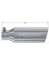 MBRP T304 Stainless Steel 4" OD 2.5" Inlet 12" Length Angled Cut Rolled End Clampless-No Weld Tip                                     - T5150 - Image 2